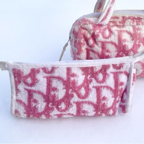 Dior Bag Vintage Monogram Diorissimo Terry Cosmetic Bag Pouch Pink White - Picture 4 of 4